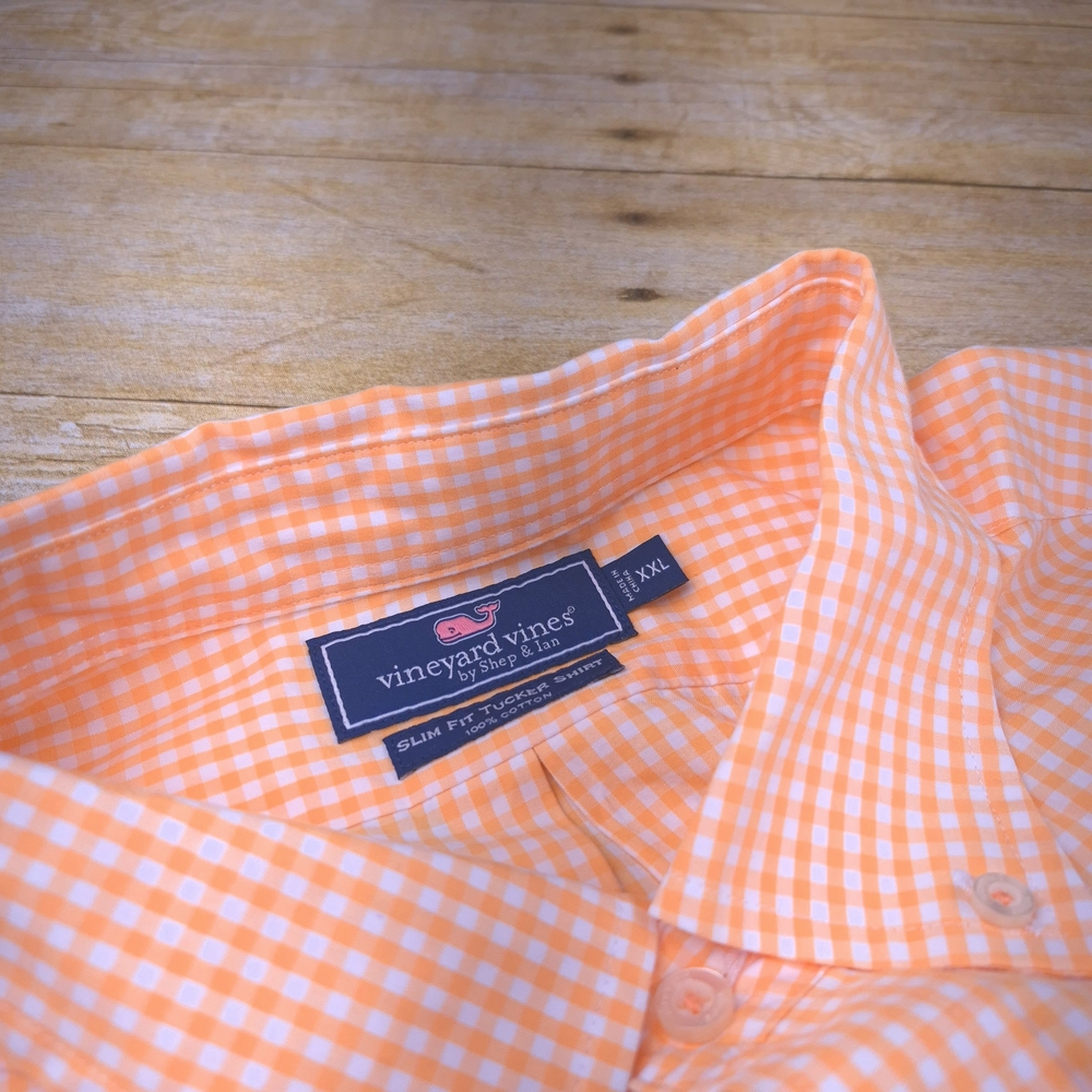 Vineyard Vines Men's Orange Gingham Shirt XXL - Picture 2 of 3